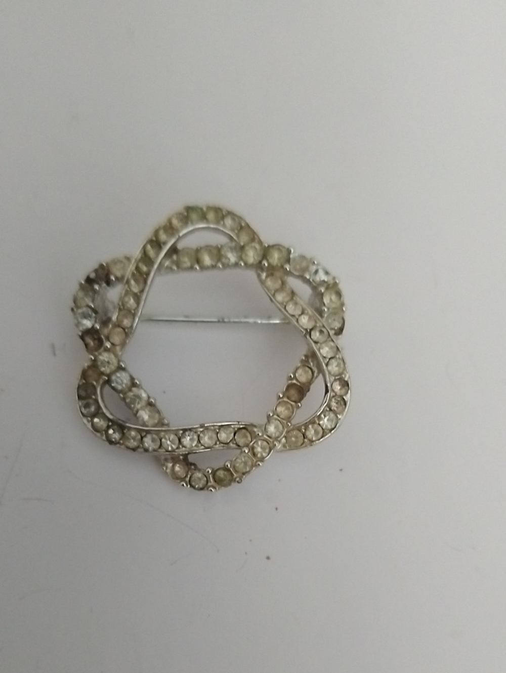 Vintage Crystal Knot Brooch - Silver-Tone Clear Stones